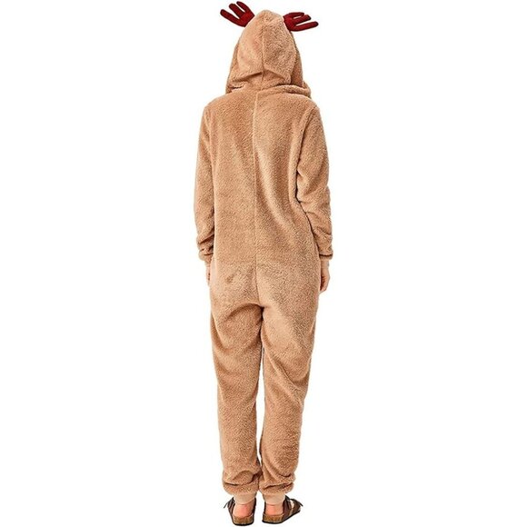 Reindeer Women Pajamas Fleece Christmas Costumes Onesie Party Jumpsuit Suit XL - Picture 3 of 6